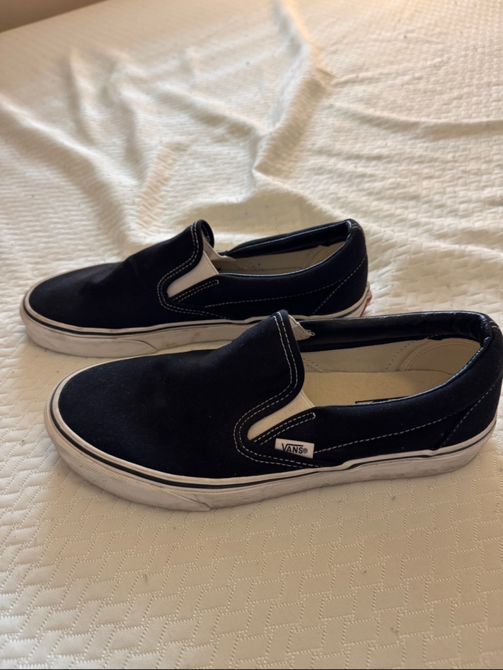 Vans Black Canvas Slip-On Loafers with White Trim - Picture 3 of 4